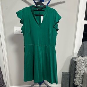 New York & Company Emerald Ruffle Sleeve Mini Dress